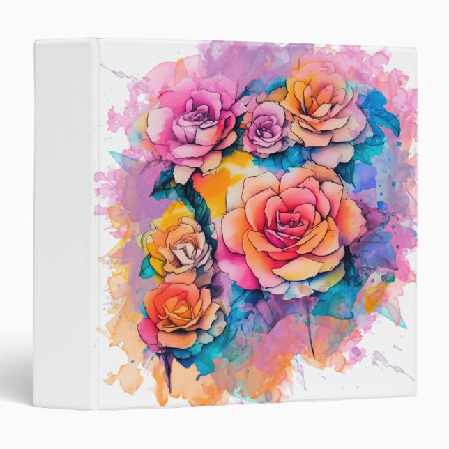Classeur Modern Watercolor Paint Daubs Roses Bouquet (Devant/Côté)