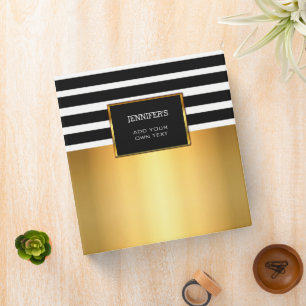 Classeur Moderne bandes noires et blanches or personnel 3 a