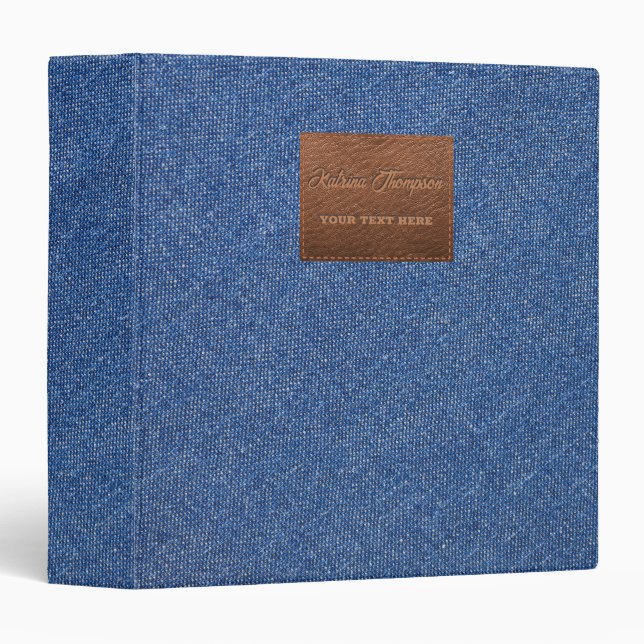 Classeur Moderne bleu foncé Denim Jeans Texture cuir (Devant/Côté)