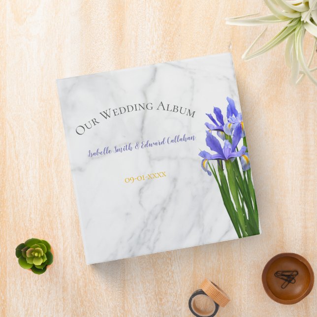 Classeur Moderne Blue Irises Floral Gris Marbre Mariage 3 R (In Situ)