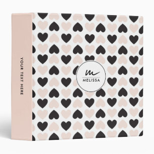 Classeur Moderne Blush rose noir Coeurs d'amour Monogramme