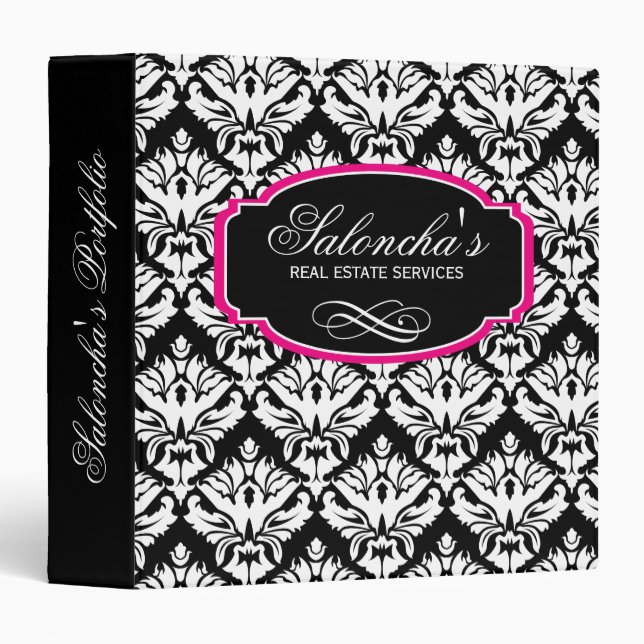 Classeur Moderne Damas Immobilier Noir Blanc (Devant/Côté)