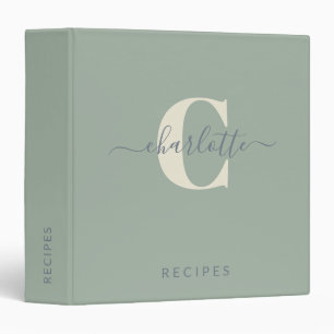 Classeur Moderne Design Monogramme Nom Sage Green