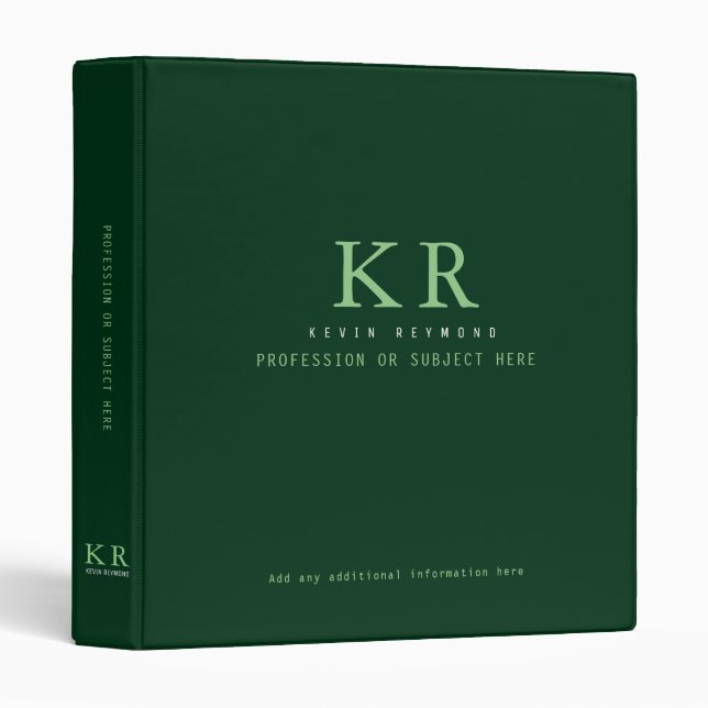 Classeur Moderne Elegant monogrammed vert (Devant/Côté)