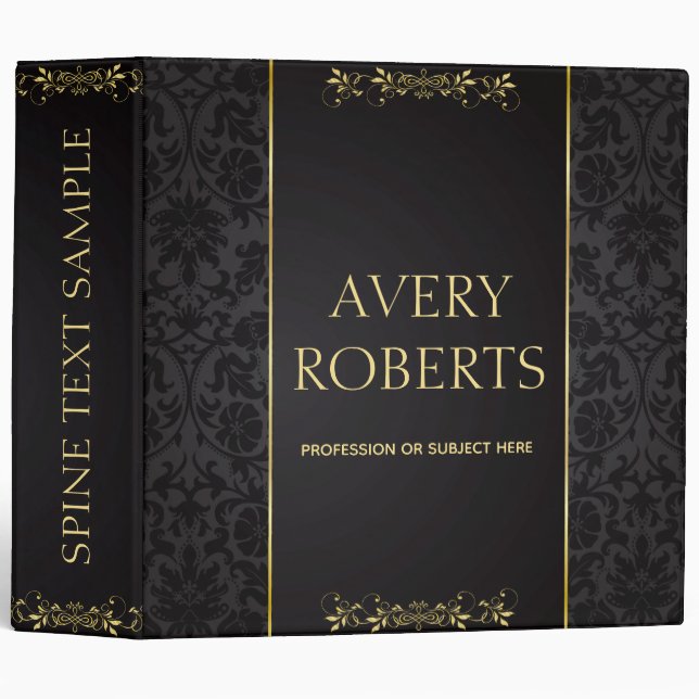 Classeur Moderne Floral Luxe Noir Or design (Devant/Côté)