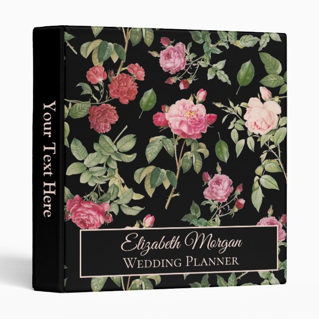 Classeur Moderne Floral Rose Rose foncé Noir chic (Devant/Côté)