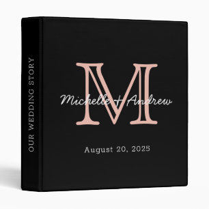 Classeur Moderne Minimaliste Mariage Monogramme Rose Noir