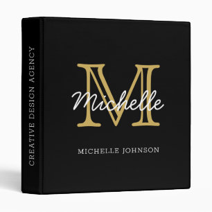 Classeur Moderne minimaliste noir Monogramme or professionn