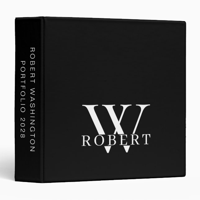 Classeur Moderne Monogramme Noir (Devant/Côté)