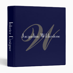 Classeur Moderne Monogramme Vintage & Nom Élégant Bleu Mari