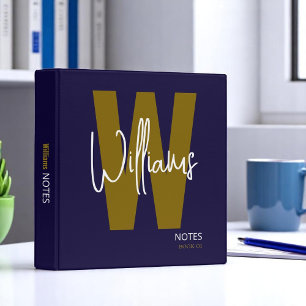 Classeur moderne Monogrammed Dark Blue pour notes