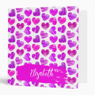 Classeur Moderne Purple Rose Doodled Hearts Valentine Nom