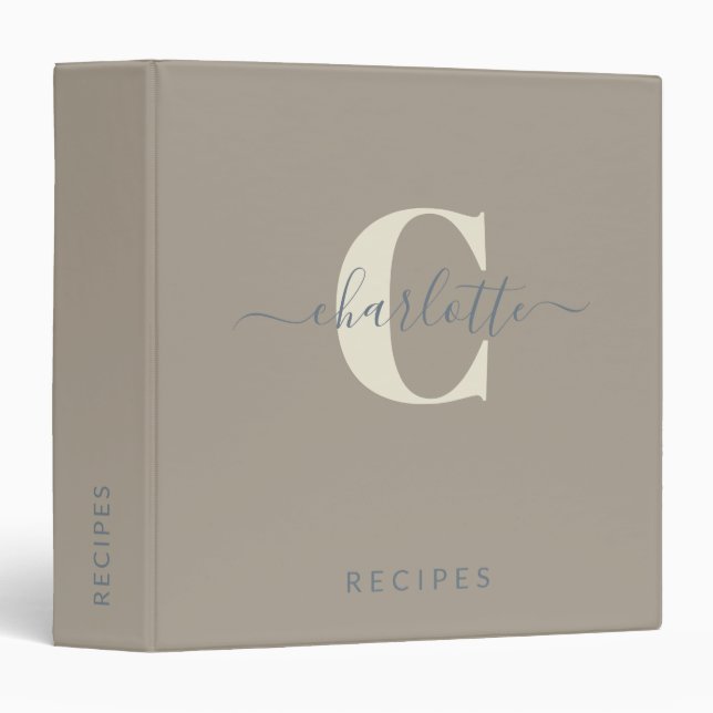 Classeur Moderne Style Monogramme Nom Taupe Brown (Devant/Côté)