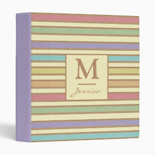 Classeur Moderne Style Pastel Ribbon Monogramme rayé