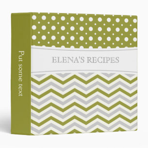 Classeur Moderne vert olive gris, chevron blanc & pois