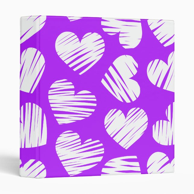 Classeur Moderne violet blanc Doodled Heart Valentine's Day (Devant/Côté)
