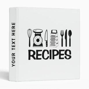 Classeur Monochrome "RECEPES" Cuisine Clip Art Design -