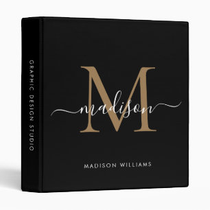 Classeur Monogram Black Gold Elegant Script Office School