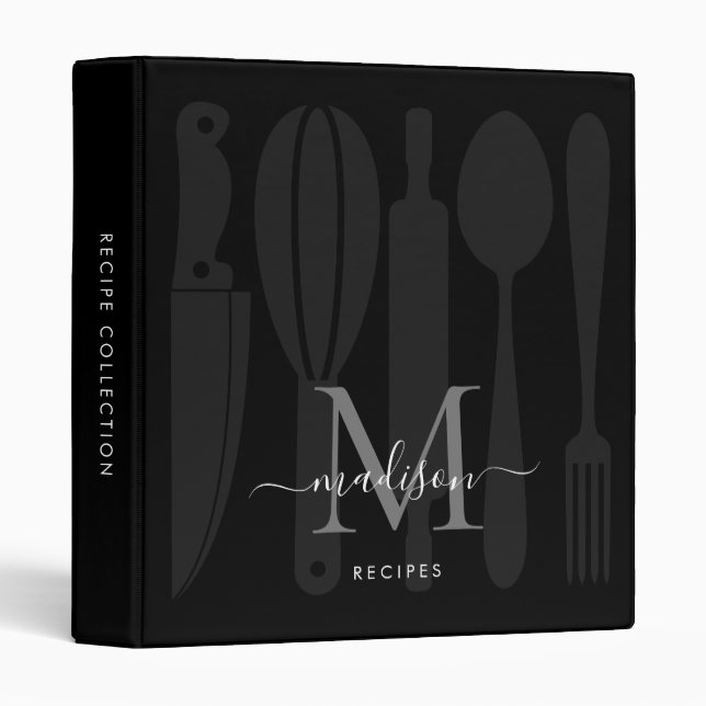 Classeur Monogram Black Grey Ustensiles de cuisine Cookbook (Devant/Côté)