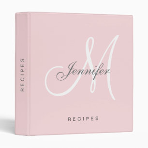 Classeur Monogram Blush Pink Script Élégant Nom Recette