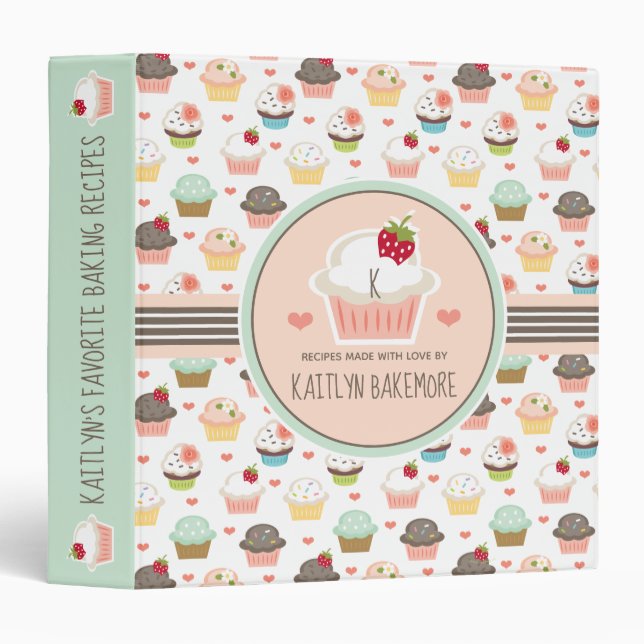Classeur Monogram Cute Cupcake (Devant/Côté)