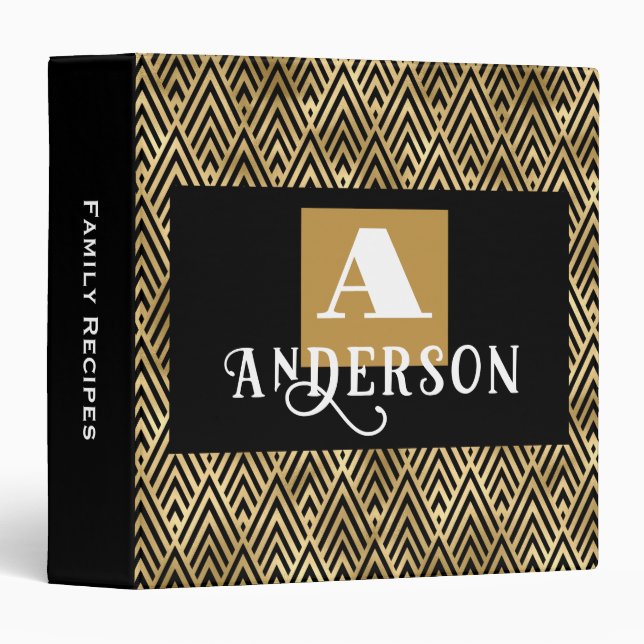 Classeur Monogram Faux Gold Deco Design Recipe (Devant/Côté)