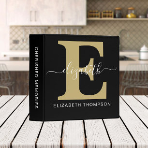 Classeur Monogram Gold Black Customisé Nom du script initia