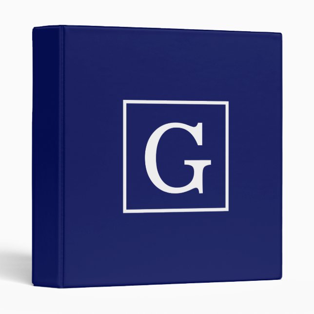 Classeur Monogram initial de la Navy Blue White Framed (Devant/Côté)
