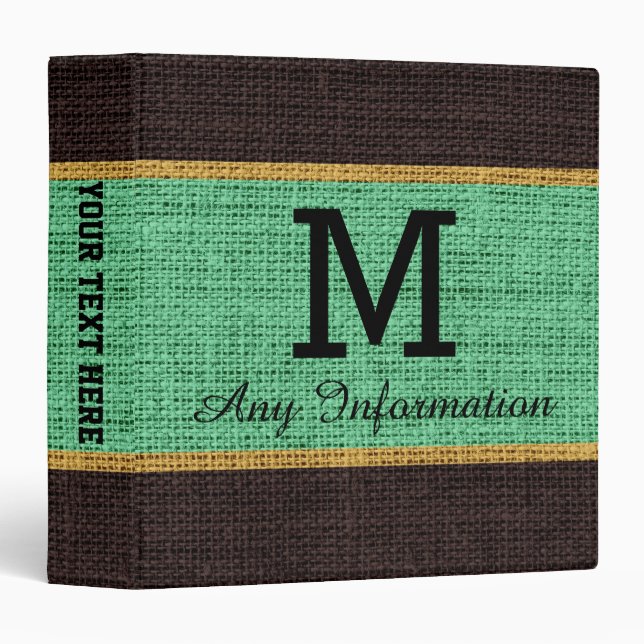 Classeur Monogram Mint Burlap Linen Russe Jute (Devant/Côté)