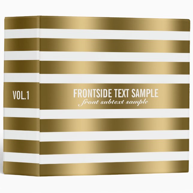 Classeur Monogram Modern Gold Stripes Arrière - plan blanc  (Devant/Côté)