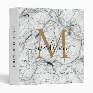 Classeur Monogram White Gold Marbre Script Office School