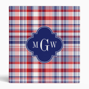 Classeur Monograme de Red White Blue Preppy Madras