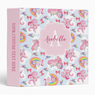 Classeur Monogramme à arc-en-ciel de fille rose magique