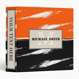 Classeur Monogramme à pinceau noir blanc orange