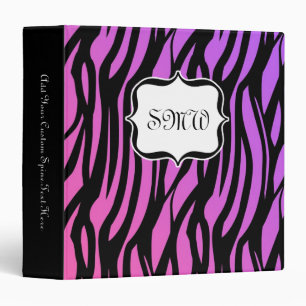 Classeur Monogramme à rayures de zèbre rose et violet chaud