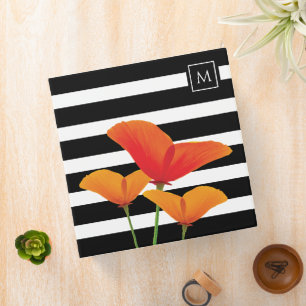 Classeur Monogramme à rayures noires chic