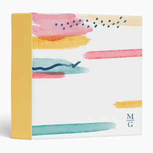 Classeur Monogramme Abstrait Aquarelle moderne rose jaune
