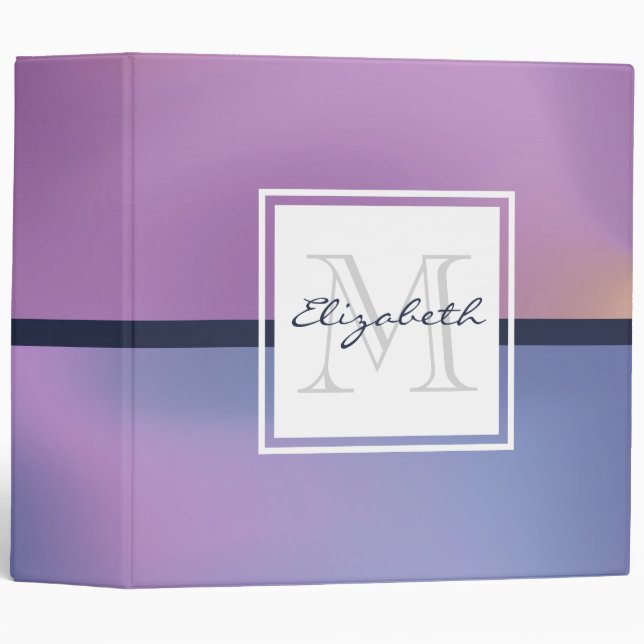Classeur Monogramme Abstrait moderne violet et rose (Devant/Côté)