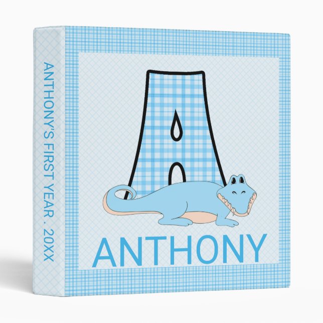 Classeur Monogramme Alligator bleu première année d'un bébé (Devant/Côté)