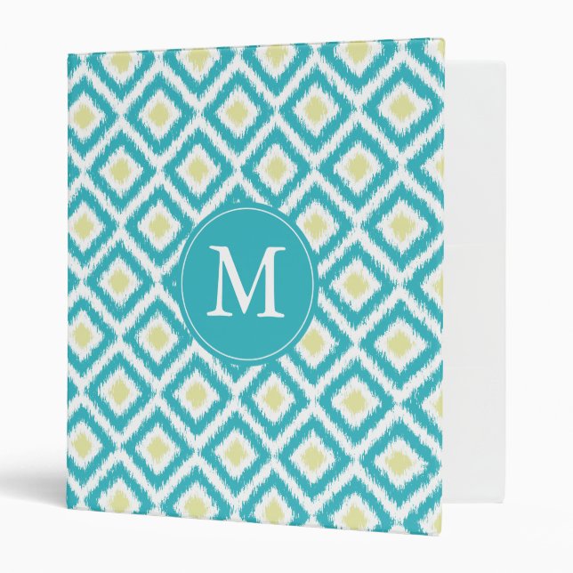 Classeur Monogramme Aqua Lemon Diamond Ikat Motif (Devant/intérieur)