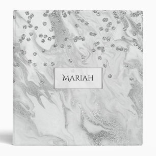 Classeur monogramme argenté et blanc marbré
