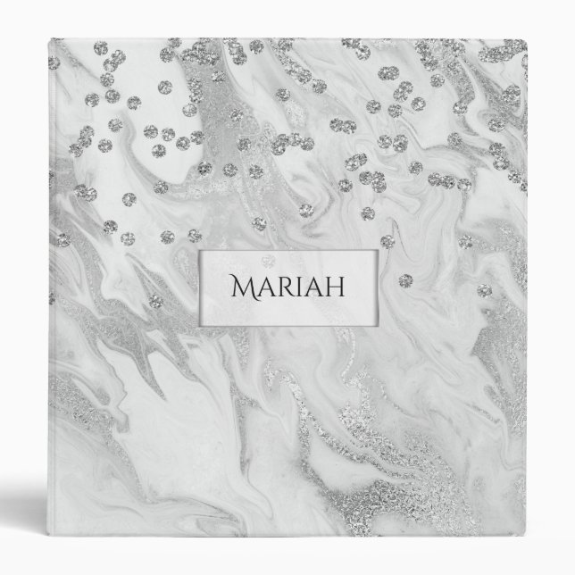 Classeur monogramme argenté et blanc marbré (Devant)
