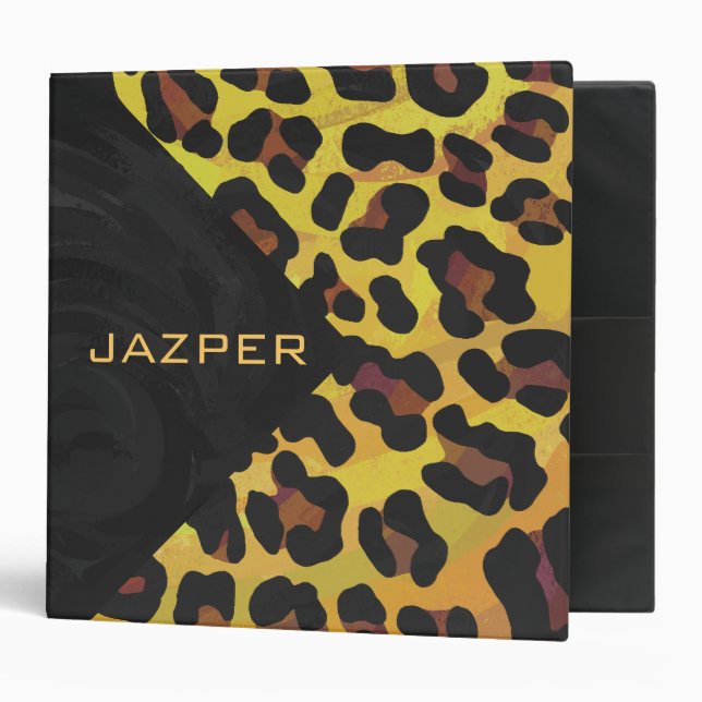 Classeur Monogramme avec léopard Brown et jaune (Devant/intérieur)