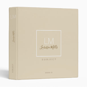 Classeur monogramme avec sujet personnalisé, beige