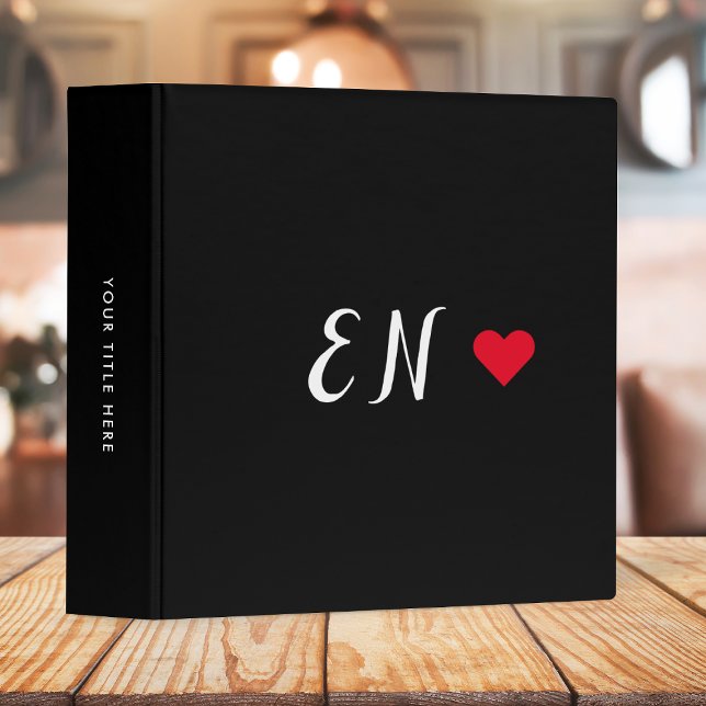 Classeur Monogramme Black Red Heart manuscrit Script 3 anne (Créateur téléchargé)