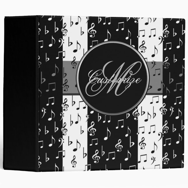Classeur Monogramme Black & White Musical Stripes (Devant/Côté)