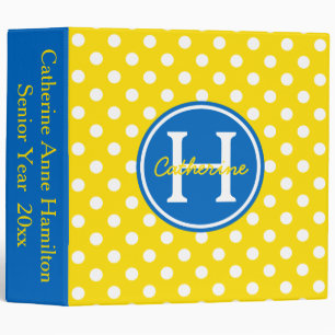 Classeur Monogramme blanc bleu de point de polka de jaune