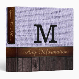 Classeur Monogramme Blanc Burlap Russe Jute Look Bois