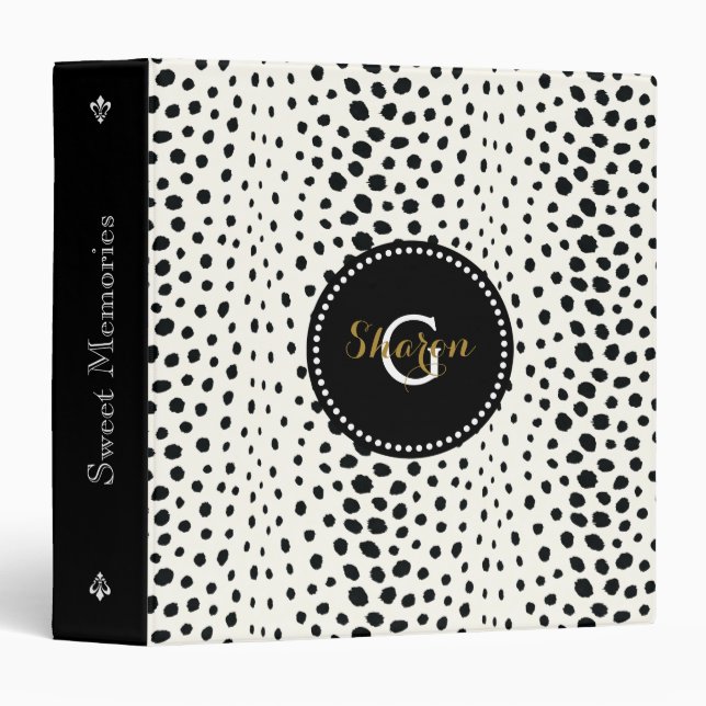 Classeur Monogramme blanc noir chic de motif d'impression (Devant/Côté)