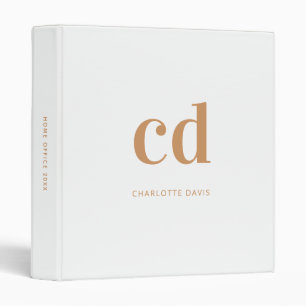 Classeur Monogramme blanc or moderne pour le bureau ou l'éc